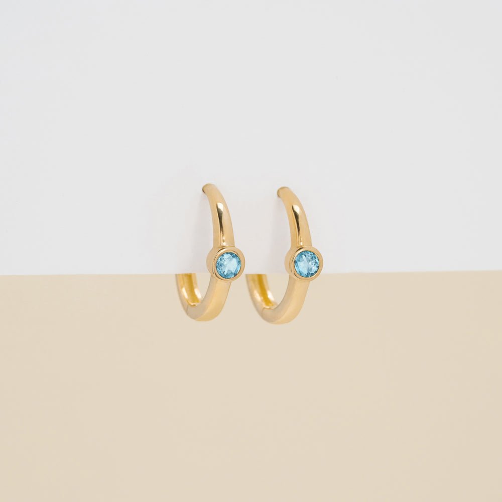 Solid Gold Aquamarine Huggies