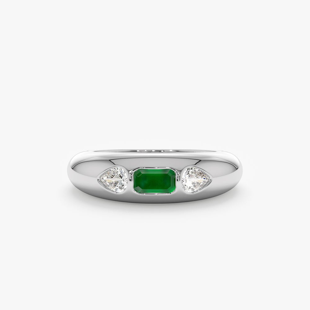 Solid Gold Emerald and Diamond Dome Ring (B89600)