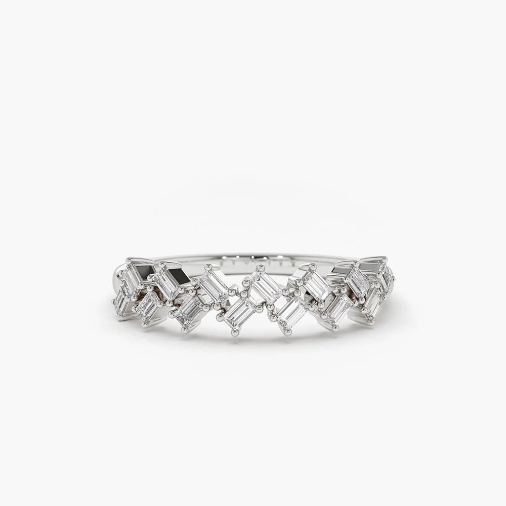 Solid Gold Zig Zag Baguette Diamond Ring (823EA2)