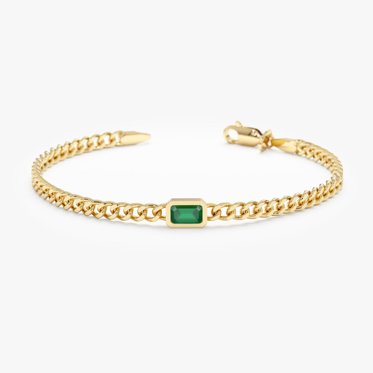 Solid Gold Cuban Chain Emerald Bracelet