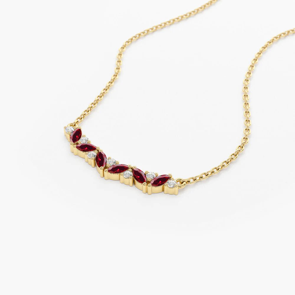 Solid Gold Slanted Ruby and Diamond Necklace for women