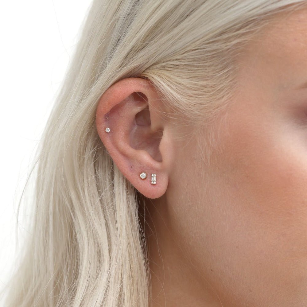 Solid Gold Mini Baguette Cut Diamond Studs
