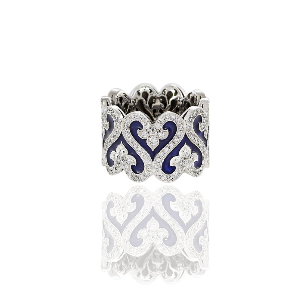 Solid Gold Blue Enamel And Diamond Ring