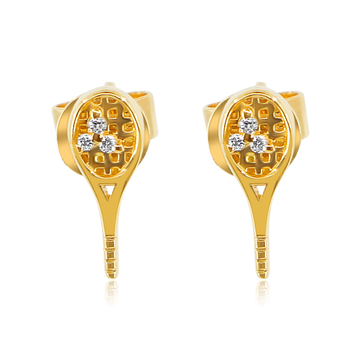Solid Gold Diamond Tennis Racket Stud Earring (83487C)