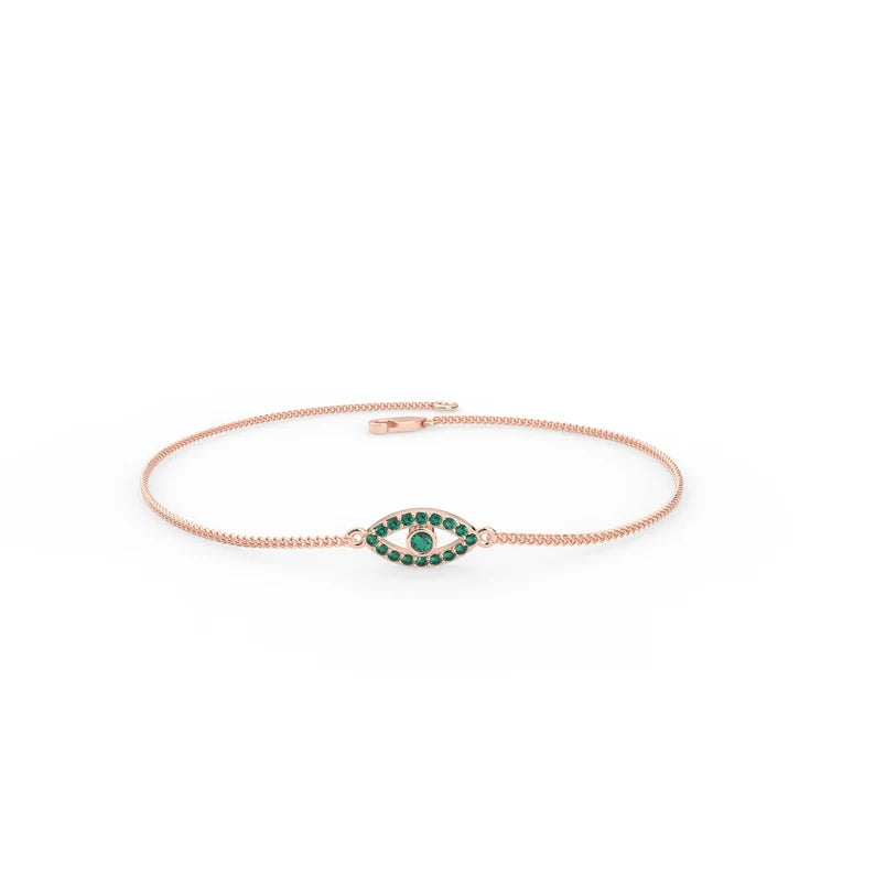 Solid Gold Natural Emerald Evil Eye Bracelet Gold