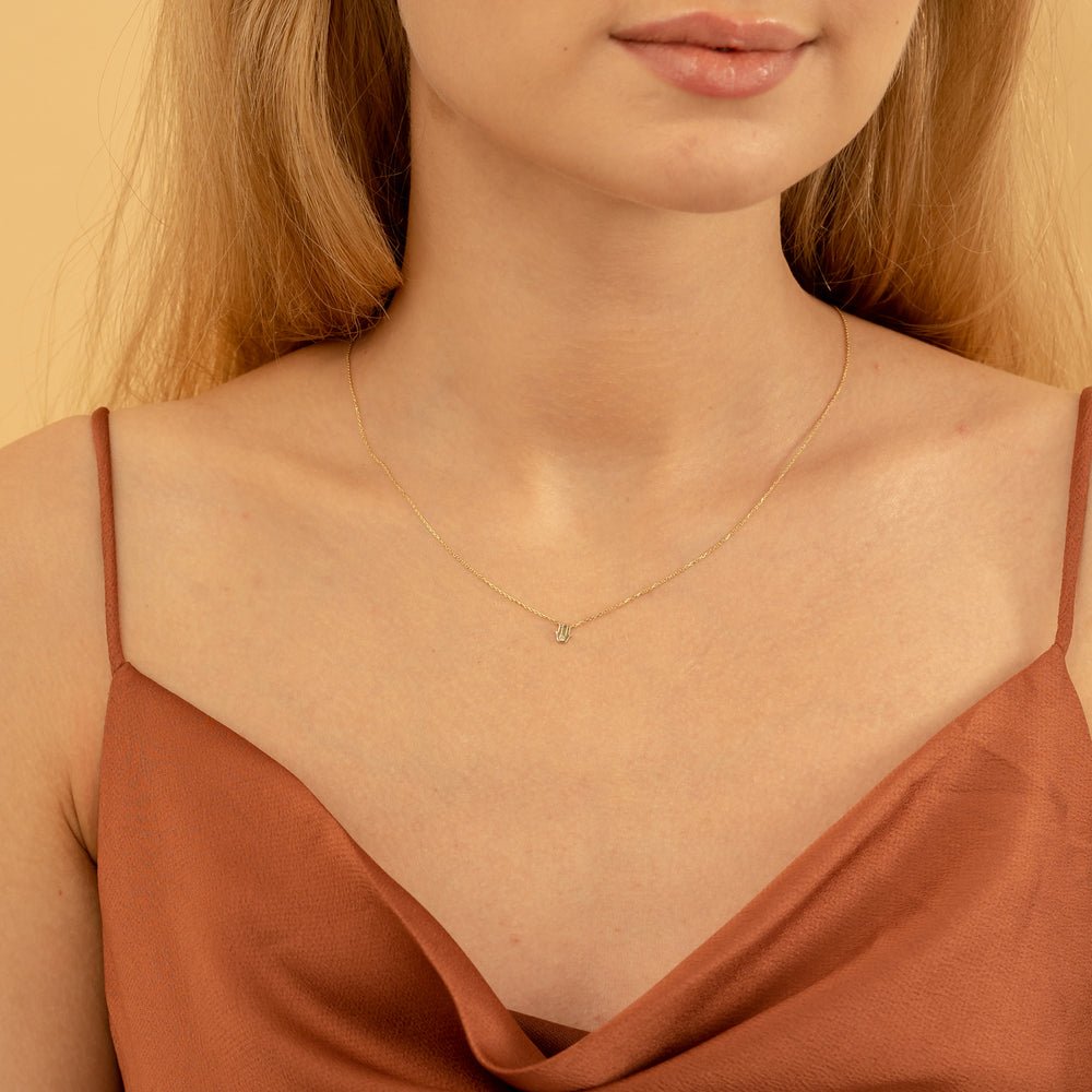 Solid Gold Single Diamond Hamsa Necklace
