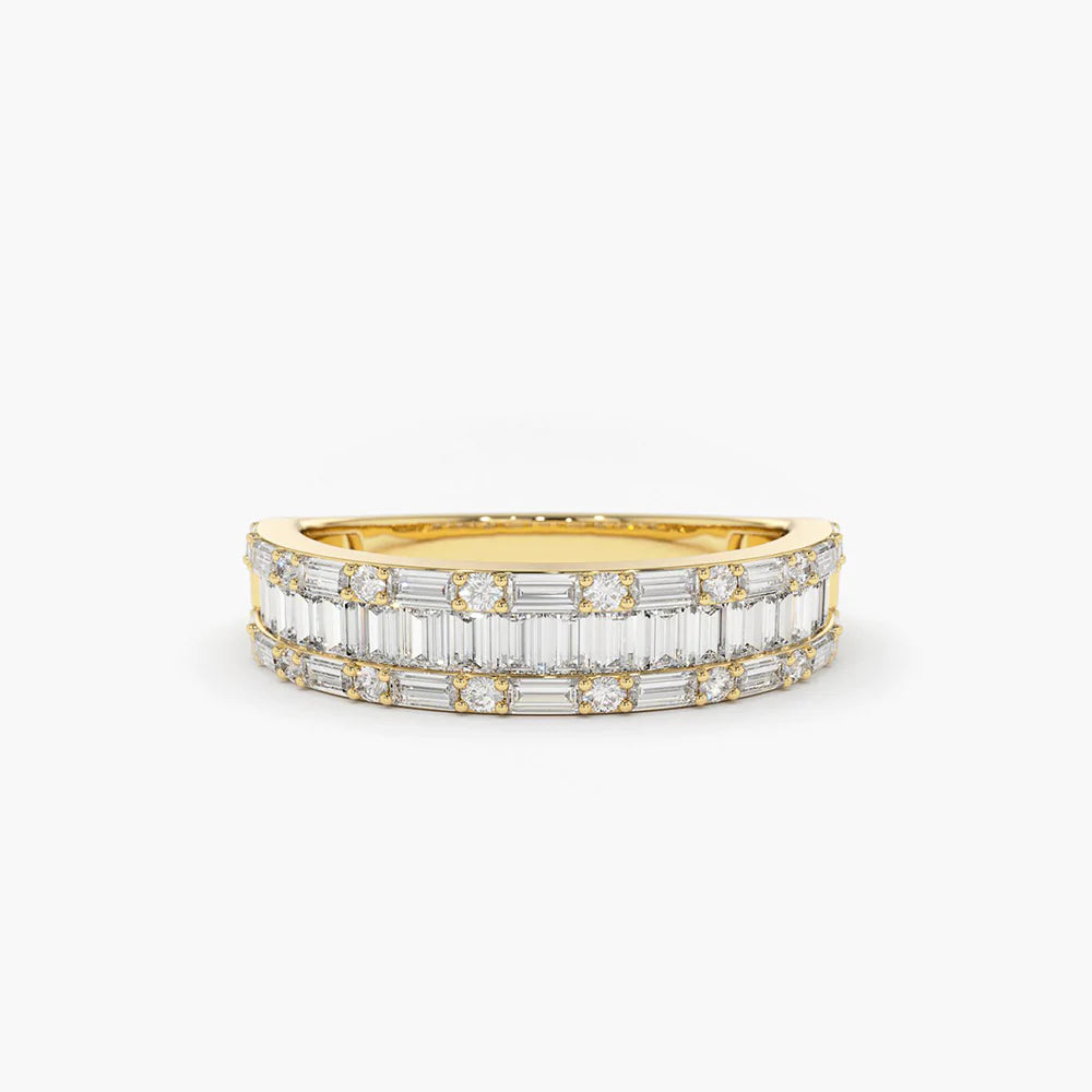 Solid Gold Baguette & Round Diamond Wedding Band