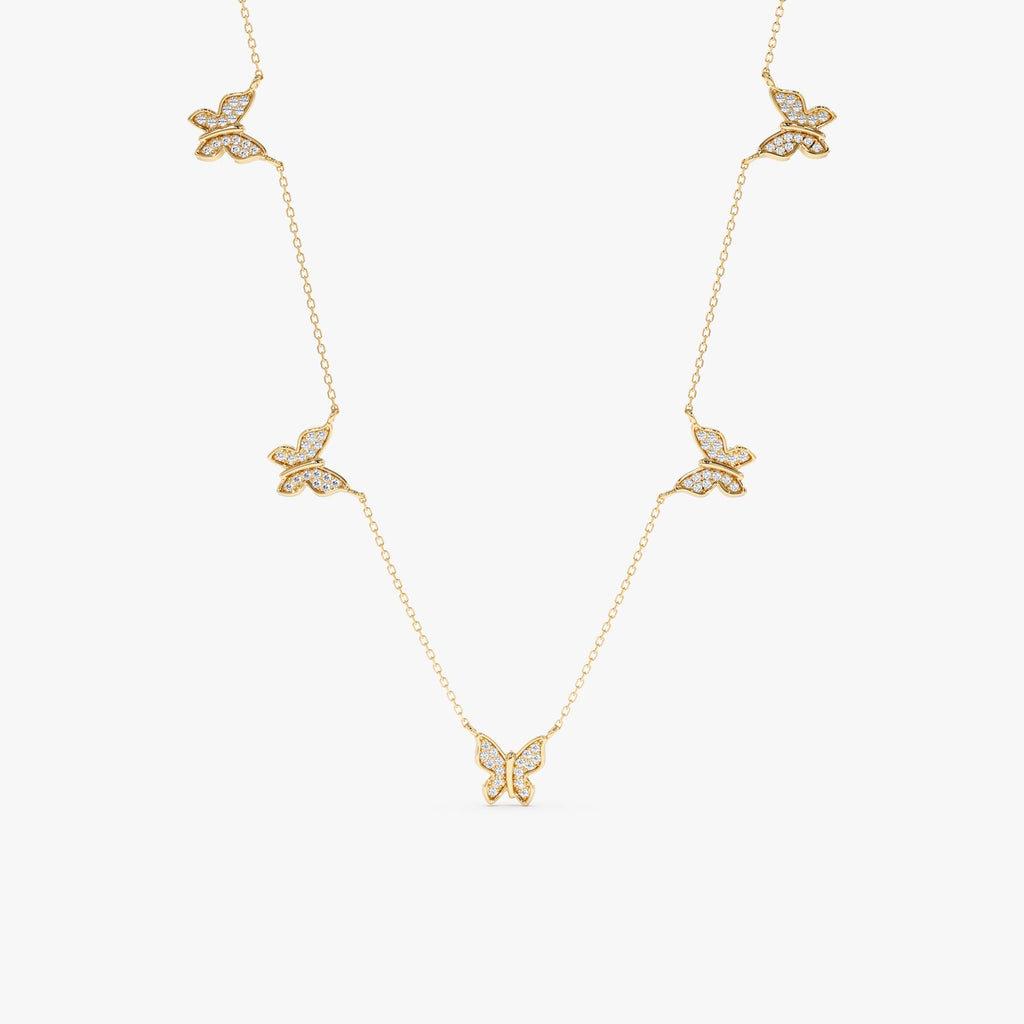 Solid Gold Diamond Butterfly Station Necklace (B18549)
