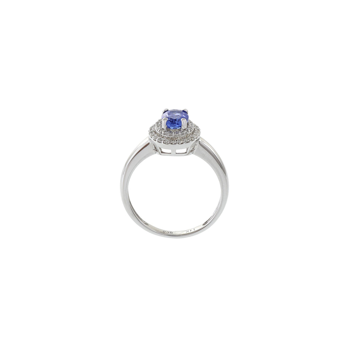 Solid Gold Oval Tanzanite And Diamond Halo Ring