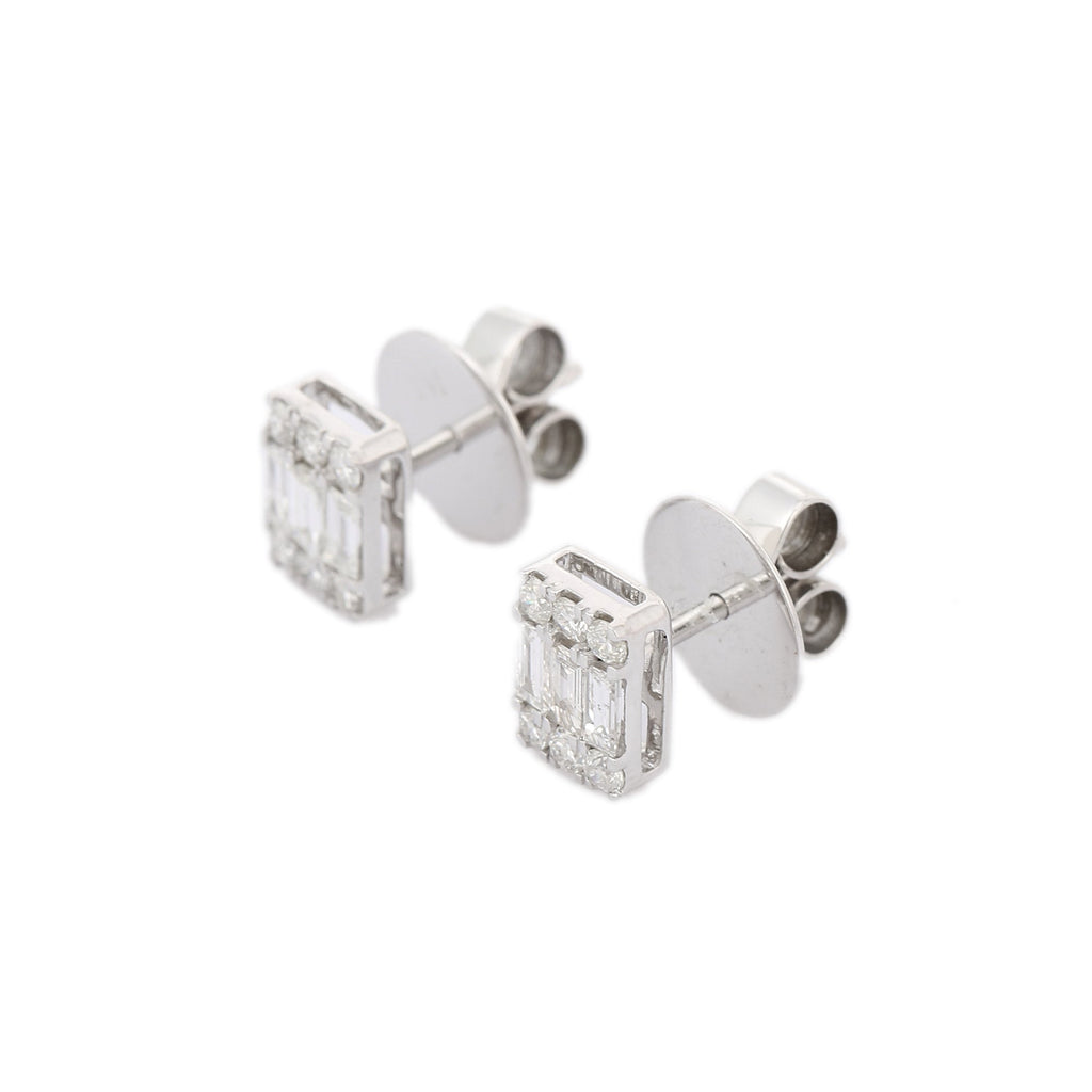 Solid Gold Illusion Setting Studs Earrings