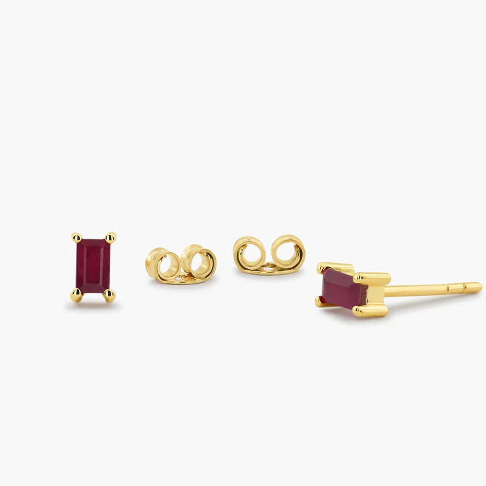 Solid Gold Baguette Ruby Earrings