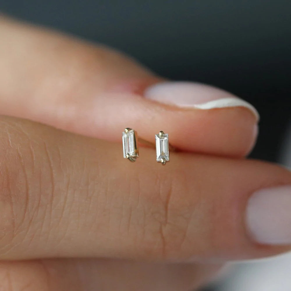 Solid Gold Mini Baguette Diamond Studs