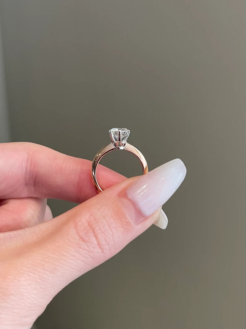Solid Gold 1CT Brilliant Round Moissanite 6- Prong Engagement Ring