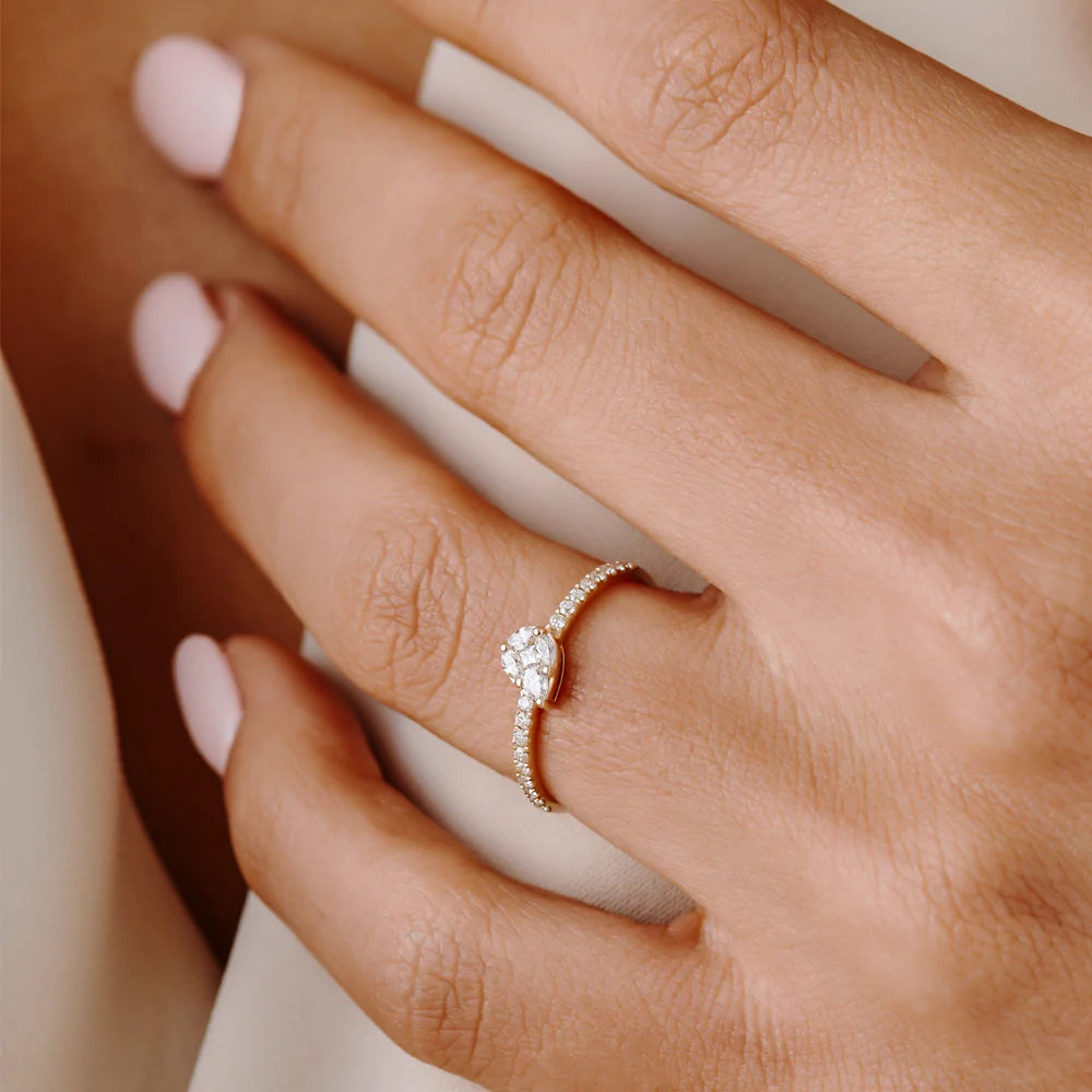 Solid Gold Pear Shape Illusion Setting Diamond Engagement Ring