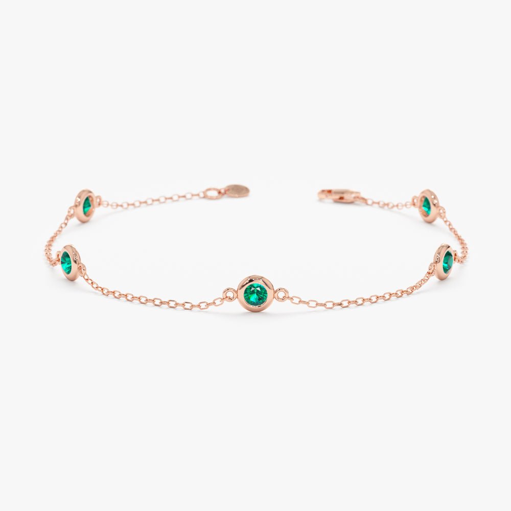 Solid Gold Emerald Station Bracelet