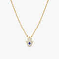 Solid Gold Sapphire & Diamonds Hamsa Necklace (03ECDB)