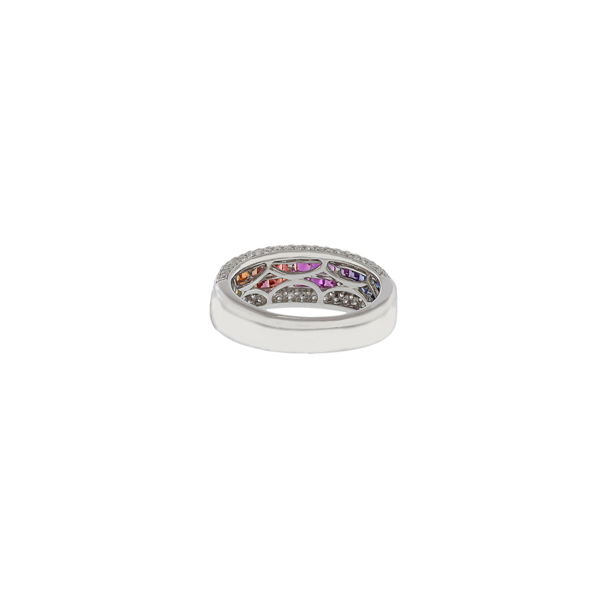 Solid Gold Multi Color Sapphire and Diamond Ring