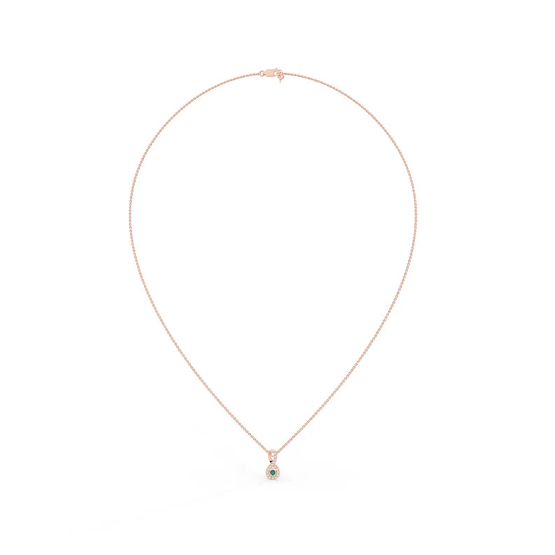 Solid Gold Emerald Necklace with Halo Diamonds