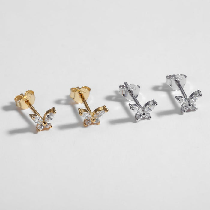 Solid Gold Diamond Butterfly Stud Earring