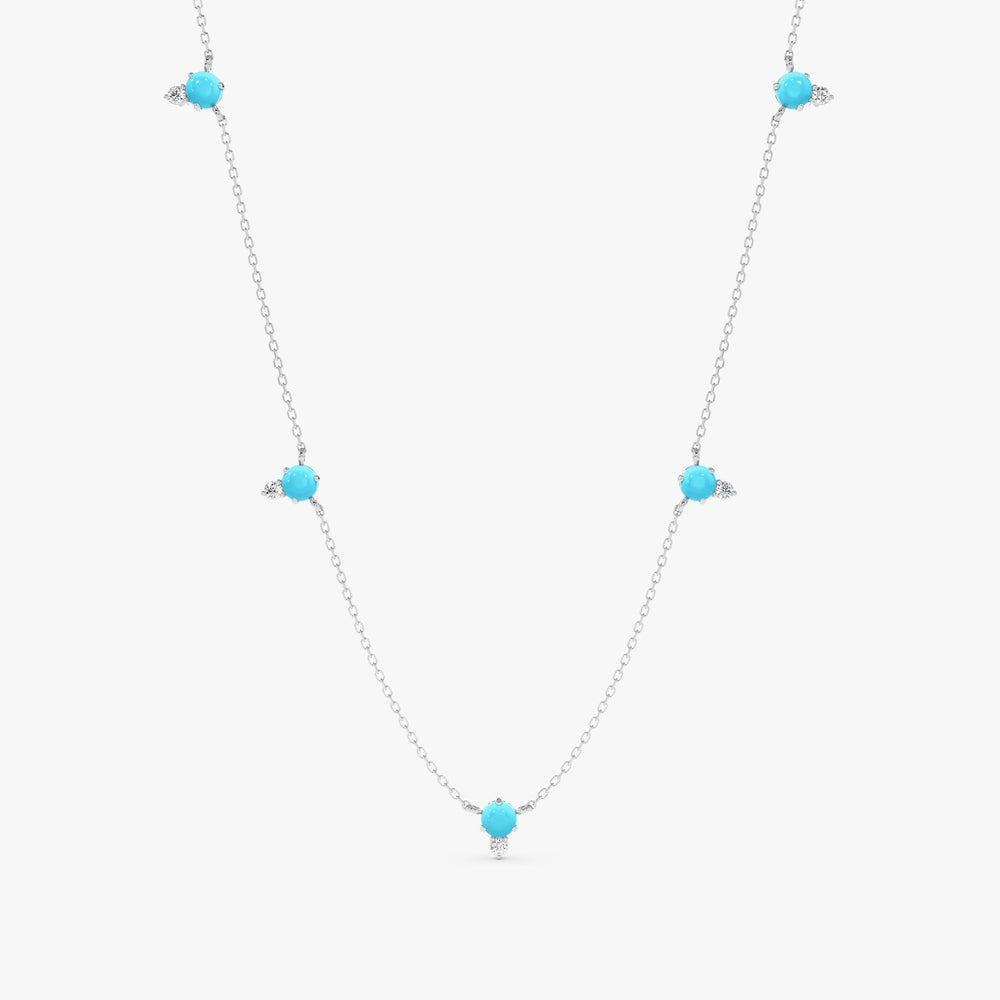 Solid Gold Turquoise Diamond Station Necklace (A7A29C)