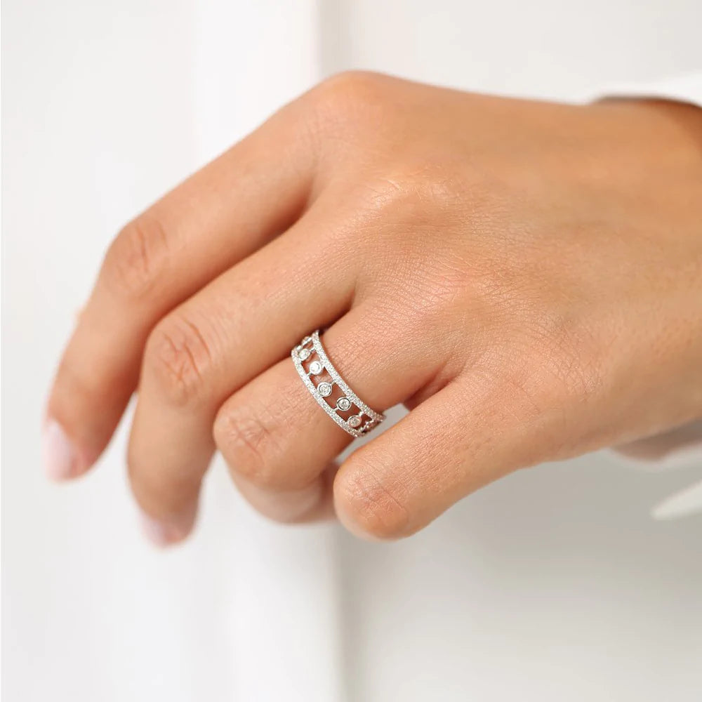 Solid Gold Double Row Pave Ring with Floating Diamonds