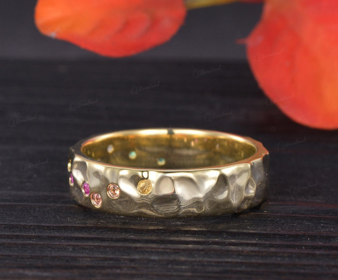 Solid Gold Rainbow Pave Cigar Band