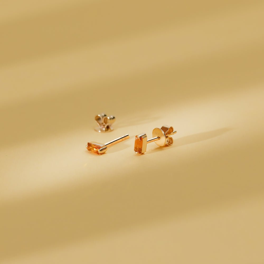 Solid Gold Citrine Baguette Stud Earrings