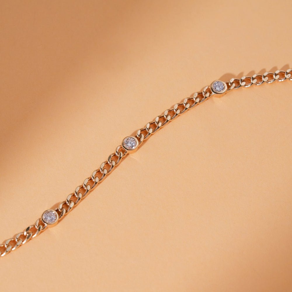 Solid Gold Diamond Cuban Chain Station Bracelet