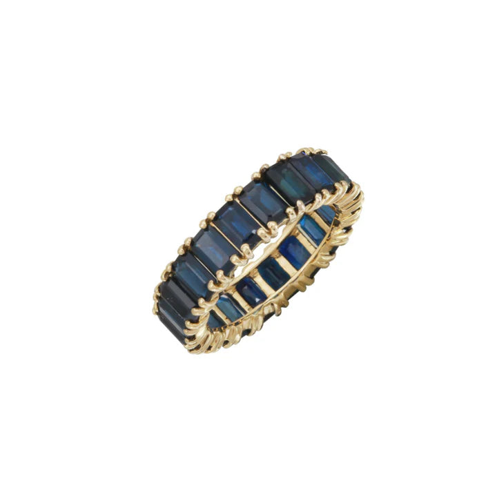 Solid Gold Blue Sapphire Emerald Cut Eternity Band (39AA55)