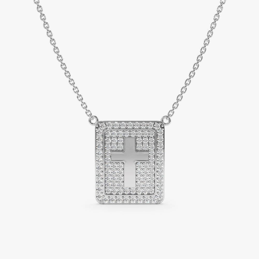 Solid Gold Diamond Cross Tablet Necklace (9BE3A5)