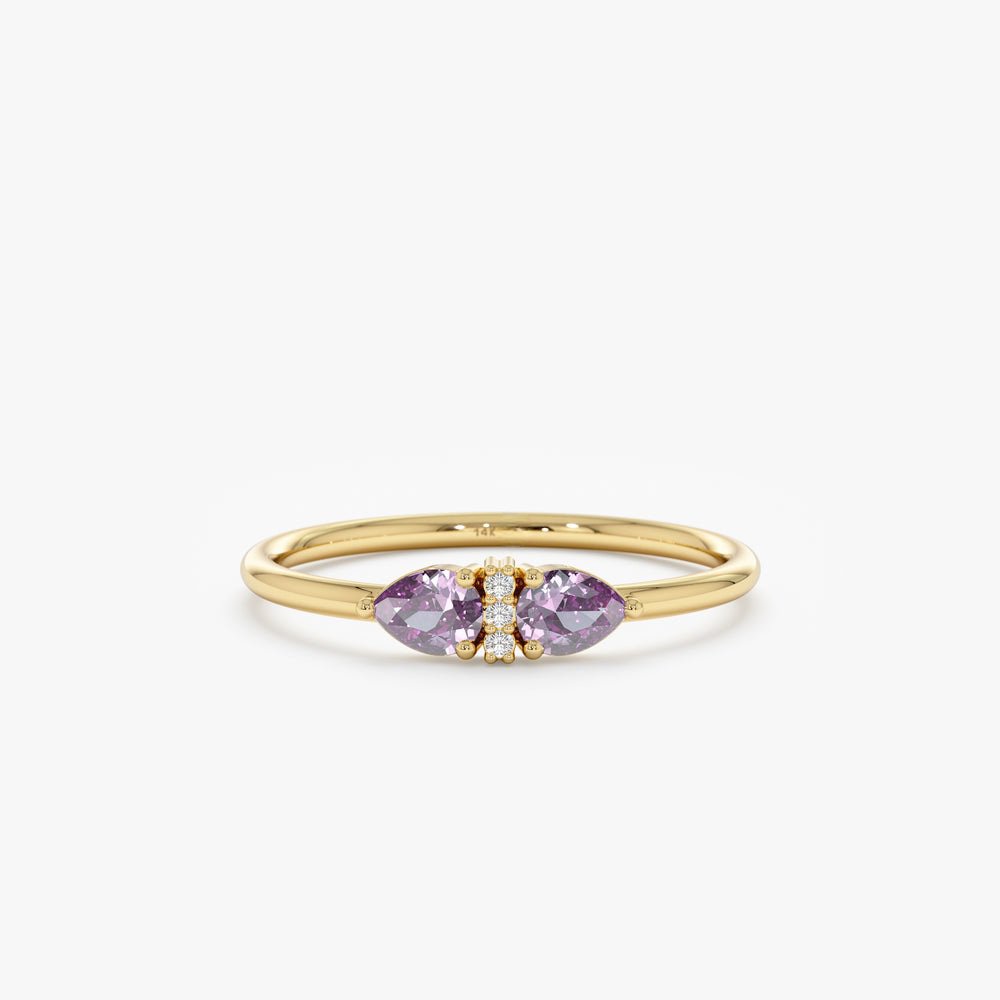 14K Solid Gold Diamond and Amethyst Art Deco Ring