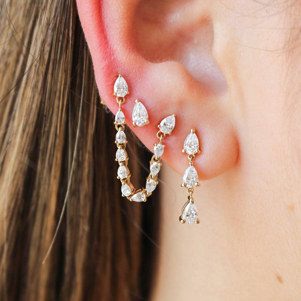 Solid Gold Diamond Triple Prong Pear Earring