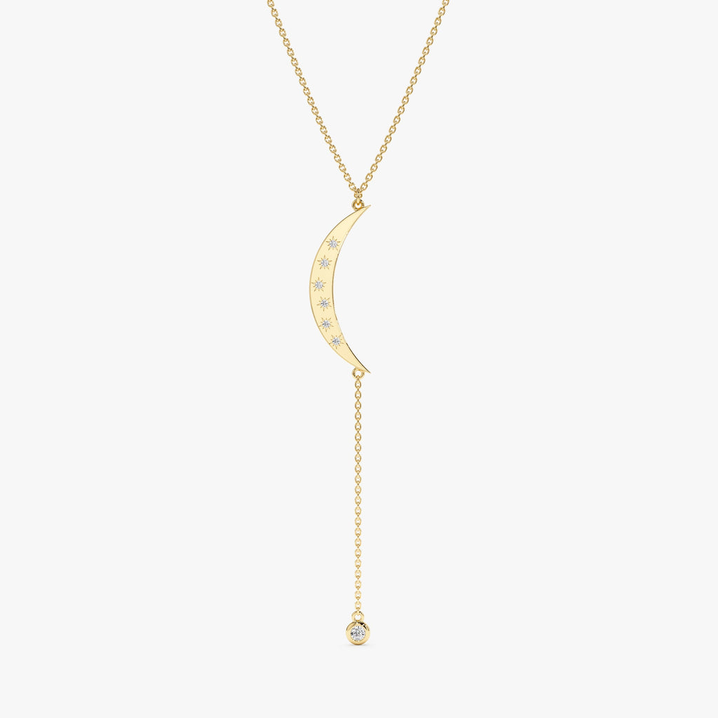Solid Gold Crescent Diamond Lariat Necklace (F2596E)