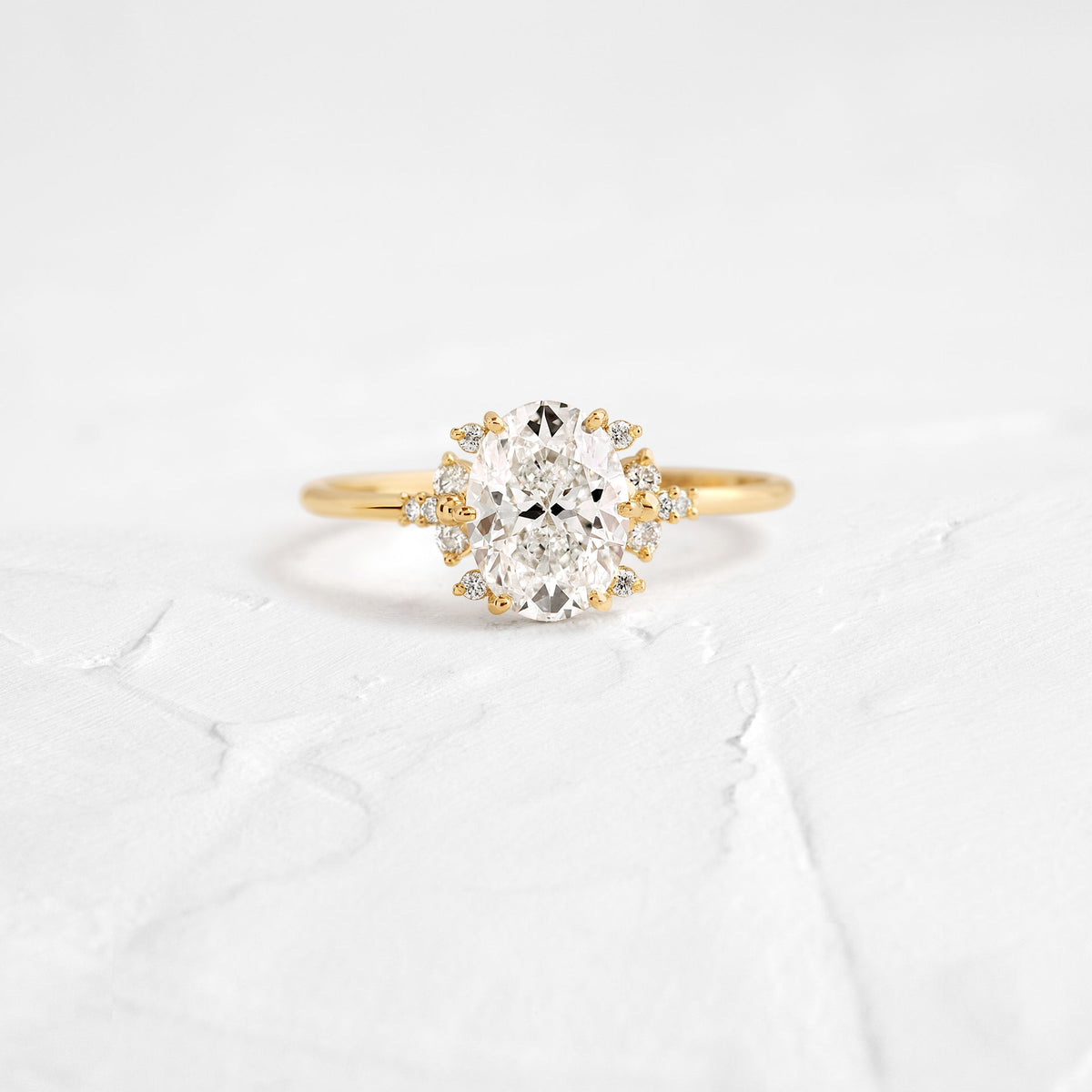 Solid Gold 2 CT Stargaze Ring, Oval Cut Diamond Moissanite Engagement Ring