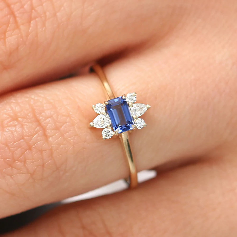 Solid Gold Octagon Sapphire and Diamond Ring