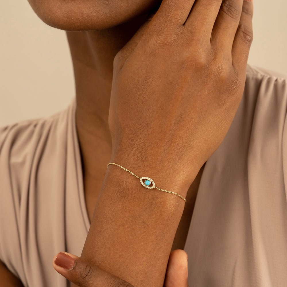 Solid Gold Turquoise & Diamonds Eye Bracelet