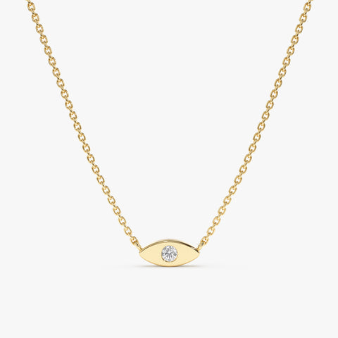 Solid Gold Dainty Solitaire Diamond Eye Necklace (CECE37)