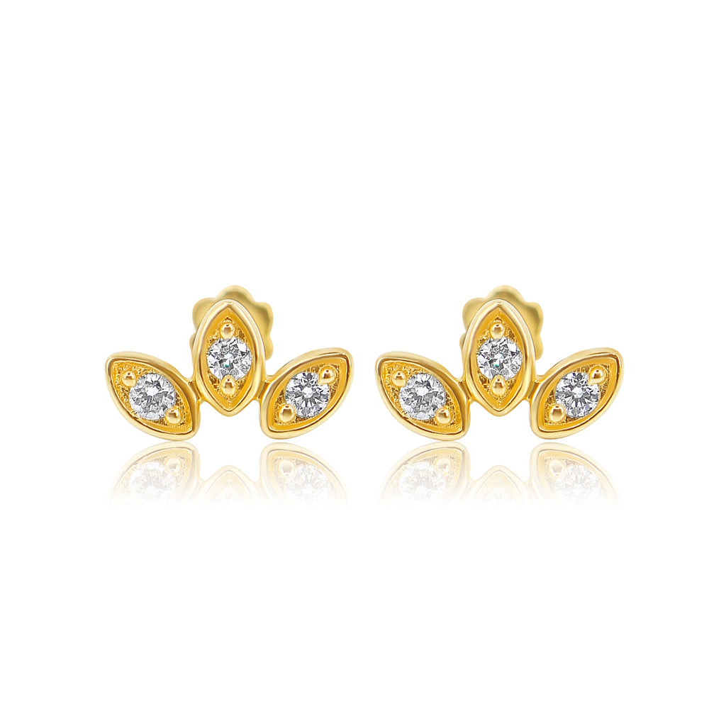 Solid Gold Diamond Trio Petal Flat Back Earring
