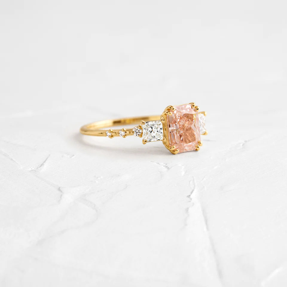 Solid Gold Turning Point Ring, 1.23ct. Moissanite Pink Diamond