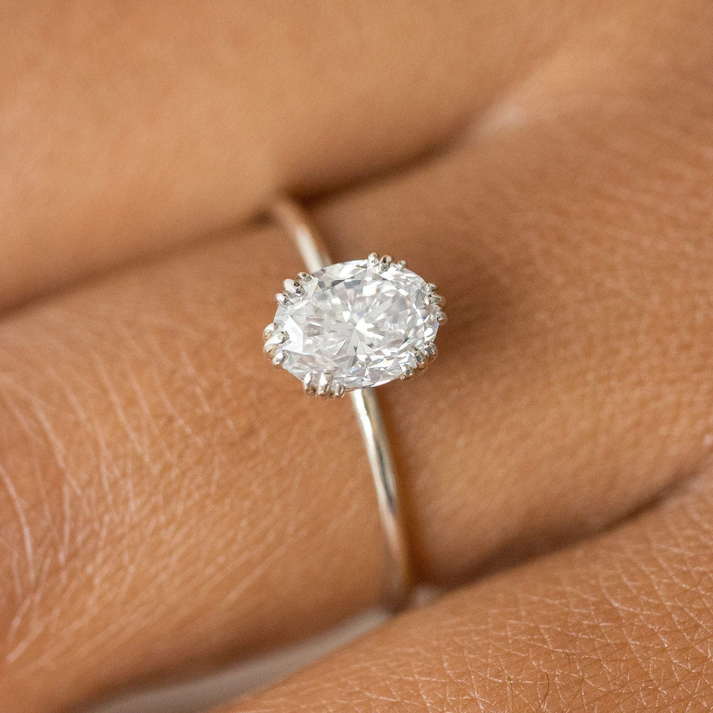 Solid Gold Threaded Ring, 1ct. Oval Cut Moissanite Engagement Diamond Ring