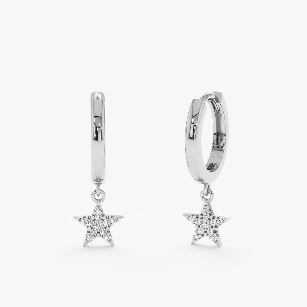 Solid Gold Diamond Star Charm Huggies