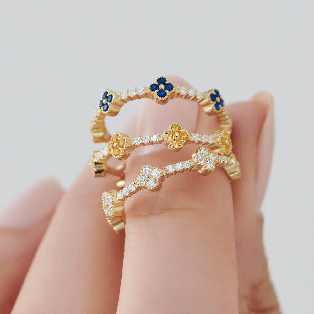 Solid Gold Full Eternity Clover Sapphire and Diamond Ring