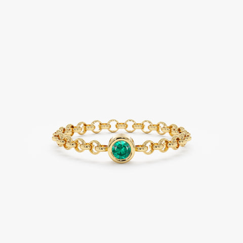 Solid Gold Emerald Chain Ring (483BDD)