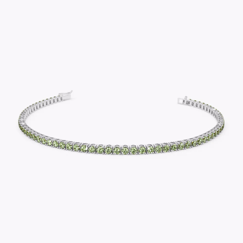 Solid Gold Prong Setting Peridot Tennis Bracelet