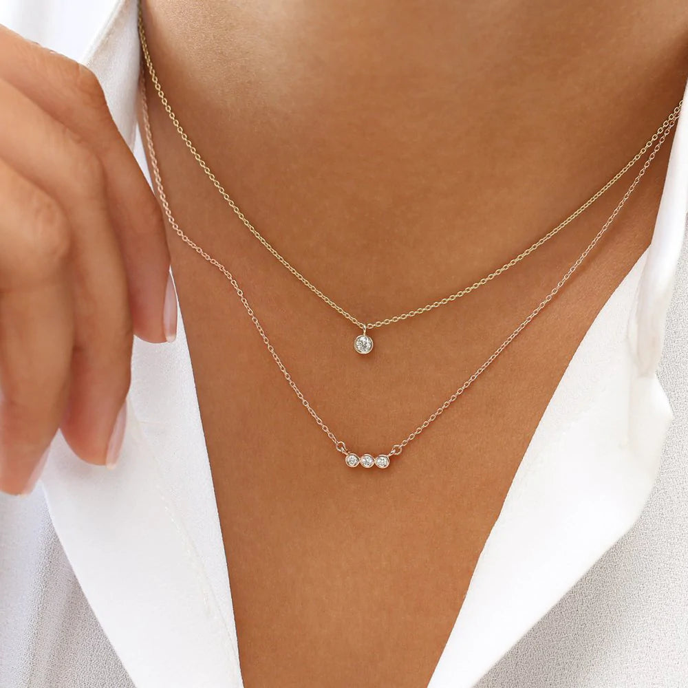 Solid Gold Bezel Set Diamond Necklace
