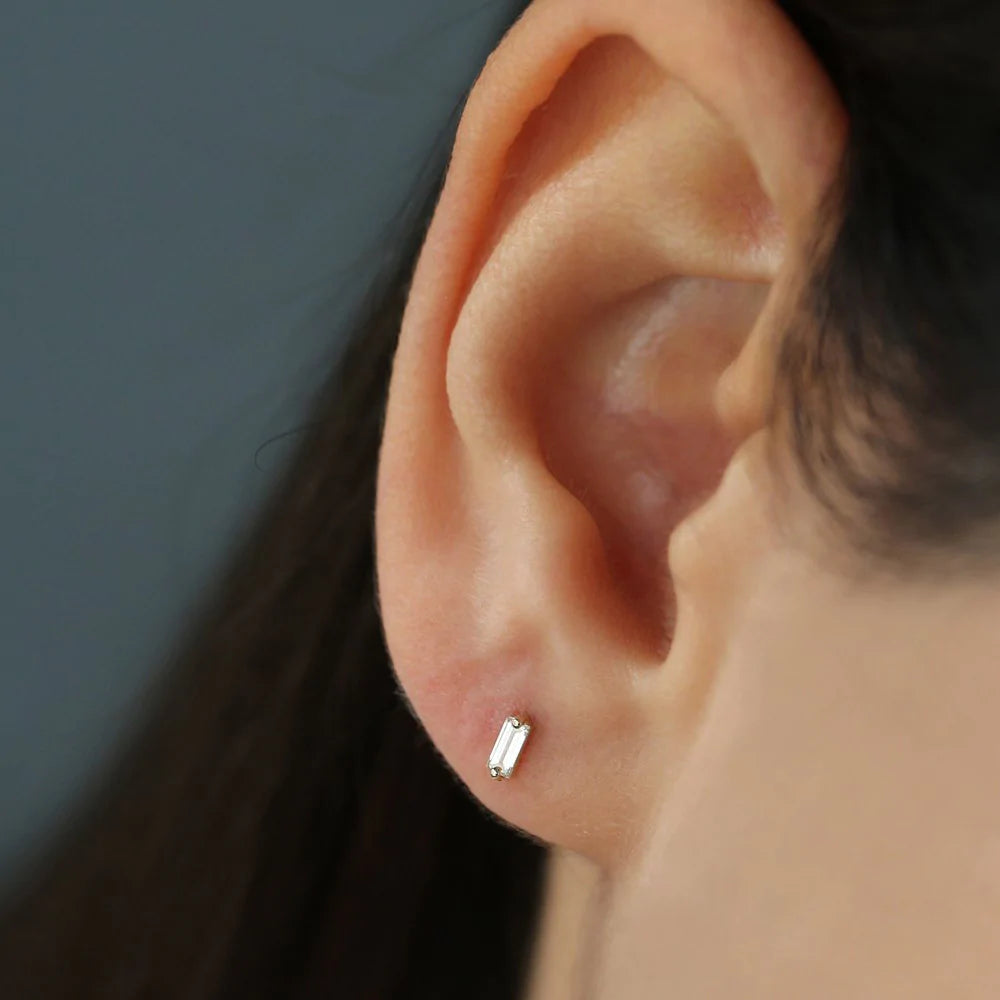 Solid Gold Mini Baguette Diamond Studs
