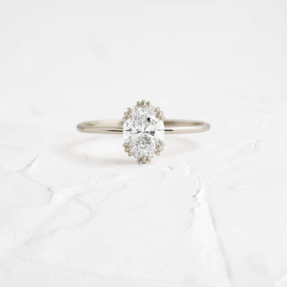 Solid Gold Threaded Ring, 1ct. Oval Cut Moissanite Engagement Diamond Ring
