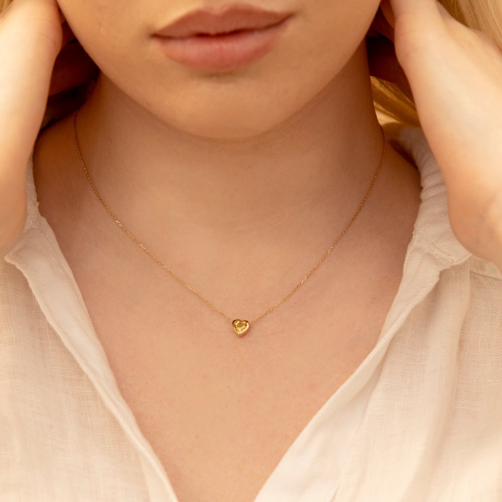 Solid Gold Citrine Heart Necklace (E8814A)