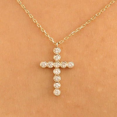 Solid Gold Diamond Bezel Cross Charm (79EE72)