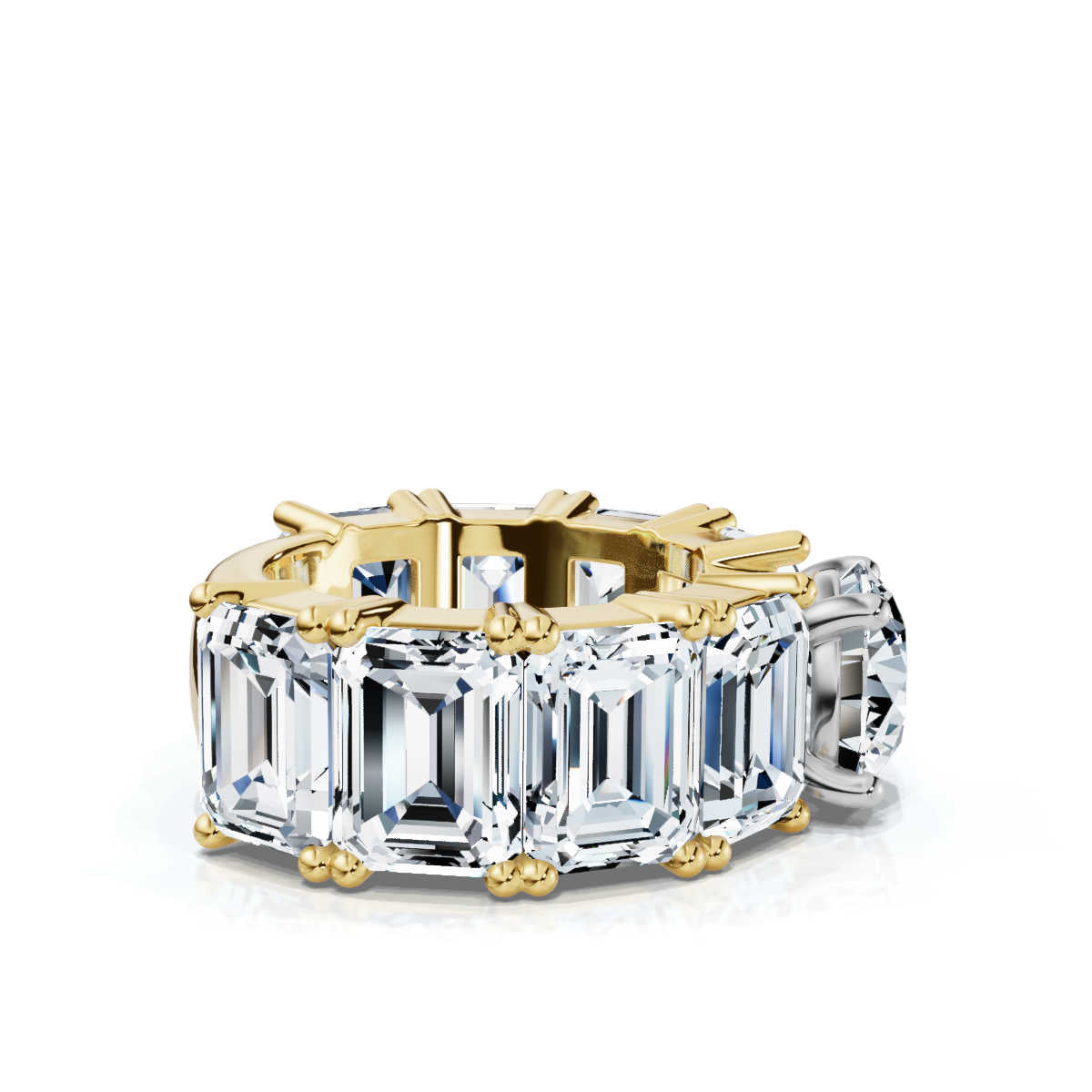 Solid Gold Baguette & Round Shape Lab Grown Diamond Engagement Ring